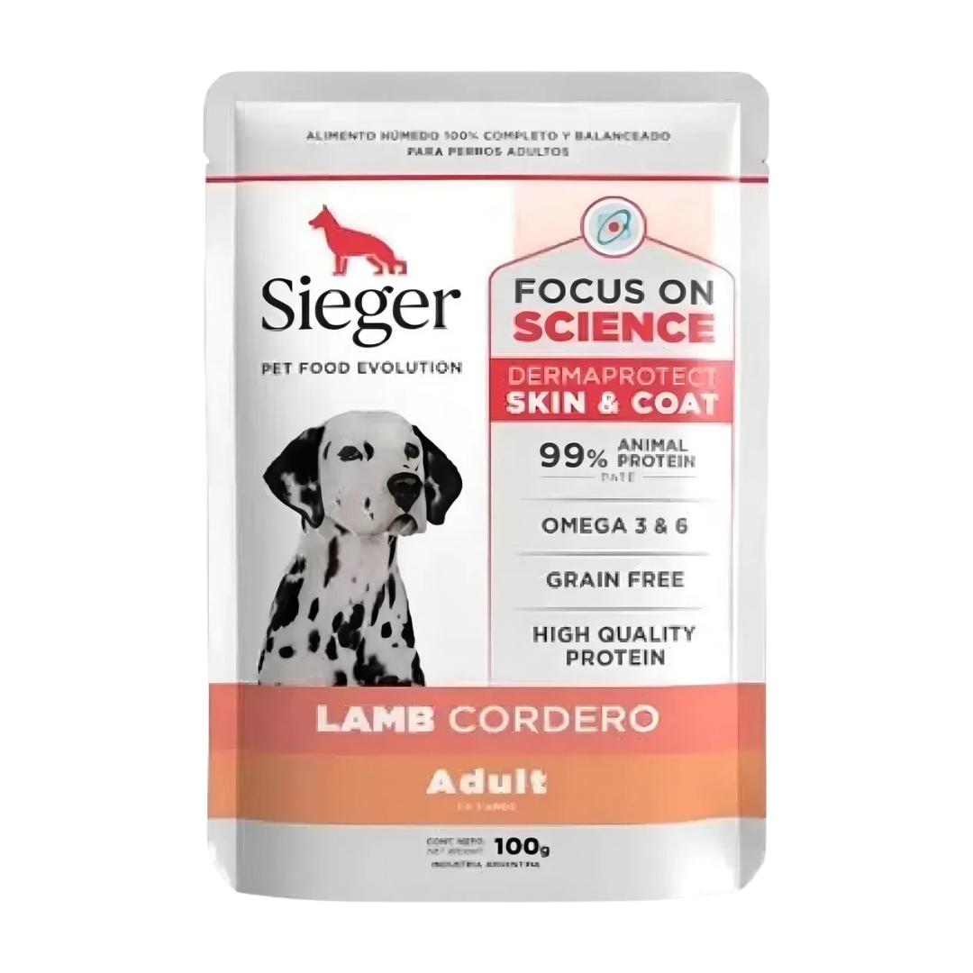 1086 Pouch Sieger Dog Derma Cordero X 100 Grm - Imagen 1