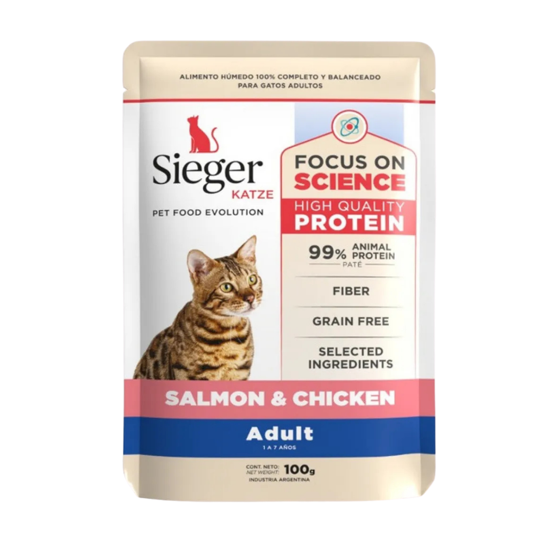 1297 Pouch Sieger Cat Adult Salmon Y Pollo X 100 Grm - Imagen 1