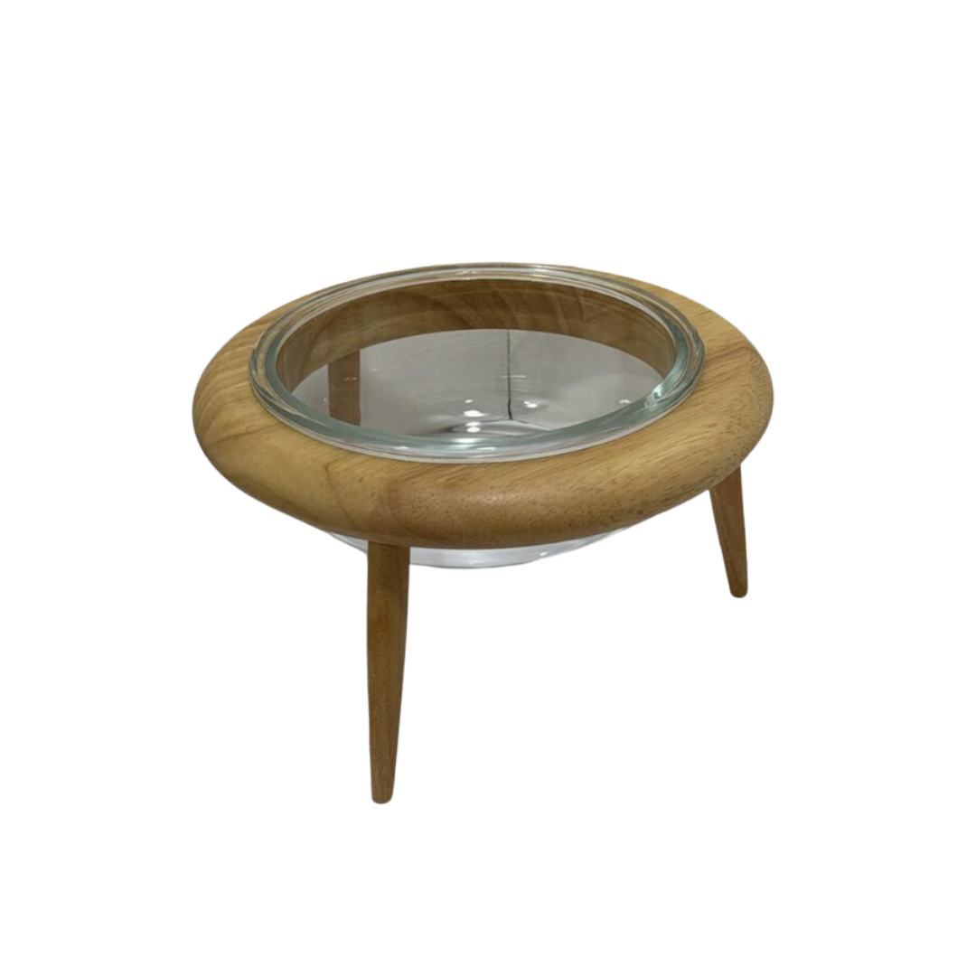1405 Comedero Vidrio Con Soporte Madera Cr02 - Imagen 1